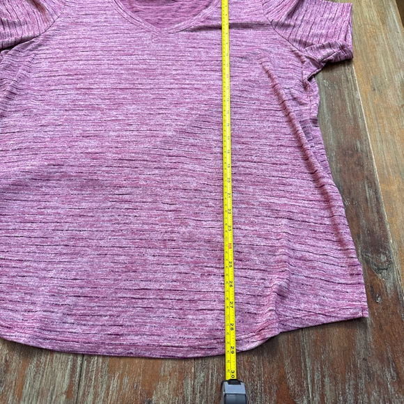 Athleta Heathered Pink Purple Stripe Breezy Scoop V-Neck Tee Short Sleeve XL - Picture 10 of 12